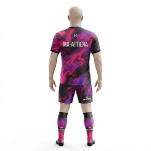 ชุดฟุตบอลแบบกำหนดเอง เสื้อ กางเกงขาสั้น สีชมพู สีม่วง ลายหินอ่อน ชุดทีม ชุดกีฬา รับผลิตแบบ OEM ODM ขายส่ง - Product Image 2