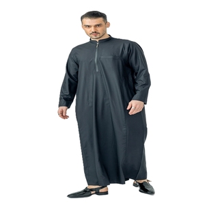 <b>Men's</b> Long Sleeve <b>Thobe</b> Cotton Loose Fit Floor Length Round Neck Solid Color Casual Daily Wear Middle East Style Breathable Robe - Product Image 6