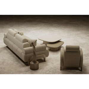 Ensemble de canapés modernes en tissu bouclé avec fauteuil et table basse gigogne, mobilier de salon au design contemporain et rembourré - Product Image 4