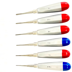 Juego de microelevadores de raíces de acero inoxidable alemán, premium, rectos, paquete de 6 piezas (0.75mm - 3mm), reutilizables, codificados por colores, Atraumat - Product Image 2
