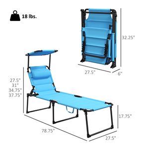 Sdraio Moderna da Spiaggia con Parasole, Regolazione dello Schienale e Protezione Superiore per il Comfort in Riva al Mare (Azzurro) - Product Image 3
