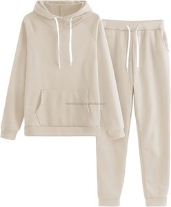 Conjuntos de dos piezas para mujer Diseño Sudadera con capucha de lana de peso pesado Sudadera femenina 400Gsm Algodón Bordado personalizado Sudaderas con capucha para mujer - Product Image 3