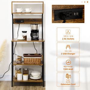 Scaffale multiuso con presa di corrente, porta USB, supporto per microonde, bar per caffè e ripiani regolabili - Product Image 4