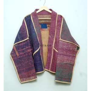 Chaqueta Larga Reversible de Algodón Kantha para Mujer, Otoño, Ecológica, de Secado Rápido, Diseño de Patchwork, Bordado, Múltiples Colores - Product Image 6