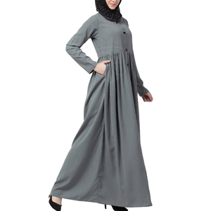 Wholesale Latest Design New Arrival Hot Sale Women's Modest Long Sleeve Abaya Prayer Dress Muslim Ruffles Straight Natural - Product Image 1