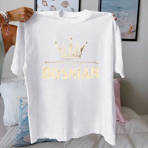 BOSNIAN Crown Design Camiseta cómoda de algodón puro para mujer - Product Image 1