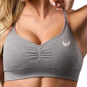 Sujetador deportivo sin costuras para mujer, color gris jaspeado, con espalda cruzada, soporte medio, transpirable, de secado rápido, para fitness, yoga y entrenamiento. - Product Image 3