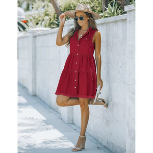 Vestido vaquero corto informal sin mangas con botones para mujer, verano 2026 - Product Image 2
