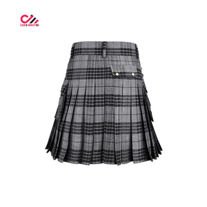 Jupe trapèze en laine à carreaux pour femme, fabriquée au Pakistan, longueur genou, avec poches, taille ajustable, style automne - Product Image 2