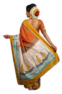 Tela de seda pura BIshnupuri estampada a mano para mujeres, sari tradicional de India, Pakistán y Bangladesh - Product Image 2