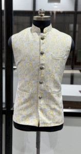 Luxury Men's <b>Silver</b> Gold Brocade Nehru <b>Jacket</b> Waistcoat Designer Modi <b>Jacket</b> Wedding Sherwani <b>Jacket</b> Kurta <b>Jacket</b> Ethnic - Product Image 6