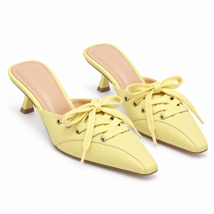 Mules à lacets à bout pointu avec nœud décoratif, talons fins de 5 cm, confort léger, dessus en PU, tendance mode toutes saisons - Product Image 2