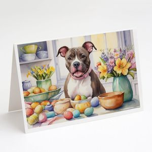 Whimsical A7 tamaño 5x7 nueva Pascua Pit Bull Terrier decoración tarjetas de felicitación paquete 8 tarjetas de nota en blanco con sobres - Product Image 1