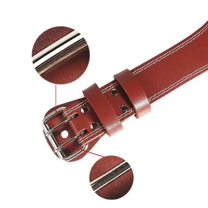 Cinturón de Levantamiento de Pesas de Cuero Genuino de Vaca, Hebilla Roja Rectangular Plateada, Duradero, Moldeado en una Sola Pieza, Estilo Casual - Product Image 4