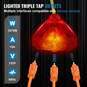 Avvolgicavo Elettrico Retrattile Rinforzato da 65 Piedi, Cavo di Alimentazione 12AWG/3C SJTOW con Presa Tripla Illuminata da 15 Ampere - Product Image 3