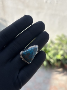 Bague en argent sterling faite à la main, de qualité supérieure, avec chrysocolle, argent 925, forme poire, cabochon, bijoux fins, pierre précieuse pour femmes et hommes - Product Image 4