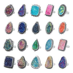 <b>Titanium</b> Druzy Gemstone <b>Rings</b> Bohemian Trendy Fashionable Wholesale Jewelry for Women's Wedding Engagement <b>Ring</b> - Product Image 1