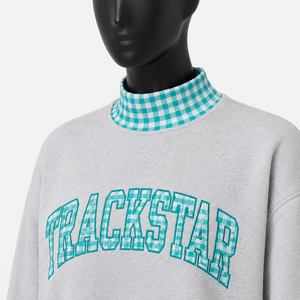 Sweat-shirt à col rond personnalisé pour femme, motif graphique, coupe oversize, bordure à carreaux, pull décontracté, streetwear, marque privée - Product Image 5
