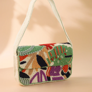 Bolso Cruzado Cuadrado Clásico con Cuentas Blancas, Diseño de Limón Bordado, Impresión Serigráfica, Estilo de Moda para Viajes, Uso Diario, Bolso Tote Artesanal - Product Image 4