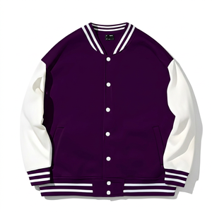 แจ็คเก็ตวาร์ซิตี้สไตล์โมเดิร์นทรงโอเวอร์ไซส์ แขนหนังผสมผ้าวูล  แบบ Letterman  ปักลายเชนิลล์  เสื้อโค้ทเบสบอล  สตรีทแวร์พรีเมียมลำลอง - Product Image 1