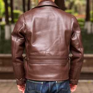 High Street 100% Genuine Leather <b>Jacket</b> Slim Fit Satin Lining Zipper Closure Turndown Collar Breathable Winter Windproof <b>Jacket</b> - Product Image 2