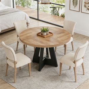 Tavolo da Pranzo Rotondo in Legno Stile Fattoria per Soggiorno e Cucina - Product Image 1