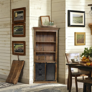 Mueble de Almacenamiento Extensible de Madera de Mango Maciza y Metal, Estilo Industrial Moderno Vintage, con Estantes de Exhibición para Sala de Estar - Product Image 1