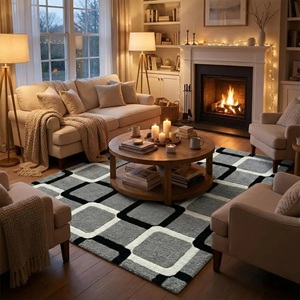 Tapis géométrique moderne, tapis moelleux en peluche tufté à la main, tapis antidérapant pour salon, chambre, bureau, hôtel, tapis décoratif - Product Image 6