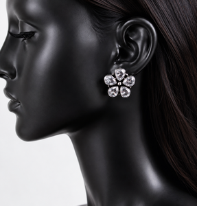 Quartz Flower <b>Stud</b> <b>Earrings</b> 5 Petal Teardrop Cut Bezel Setting <b>Silver</b> Plated Women's Party Jewelry Wholesale Supplier - Product Image 5
