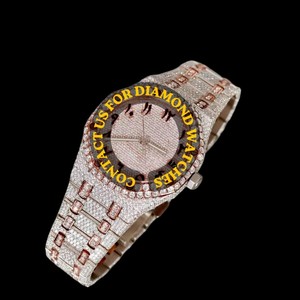 Reloj de Pulsera para Hombre, Diseño Moderno, Esfera de 41 mm con Números Árabes, Chapado en Oro Rosa, Diamantes Moissanite, Movimiento de Cuarzo, Estilo Hip Hop - Product Image 1