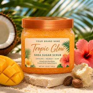 Exfoliante Corporal Tropic Glow Shea Sugar Scrub con Manteca de Karité y Aceites Naturales, Fórmula Hidratante para Venta al por Mayor y Marca Privada - Product Image 1