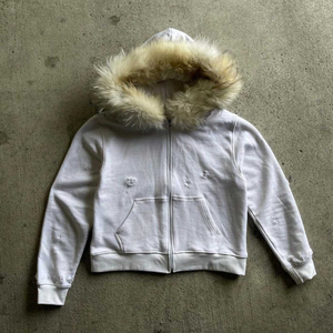 Men's <b>Black</b> <b>Zip</b> <b>Up</b> fashion <b>Hoodie</b> with Fur Trim Hooded Winter Casual Long Sleeve autumn wear - Product Image 3