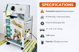 Hydroplus International stainless steel sugarcane juicer machine three roller gear system overload reverse forward durable unit - Product Image 2