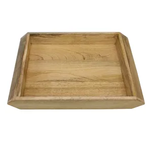 Plateau de service rectangulaire en bois, design bohème, rustique, fait main, multifonctionnel, pour la décoration de la maison, lot de plusieurs pièces - Product Image 3