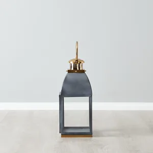 Premium Handmade Metal Candle Holder Global B2B Wholesale Export SupplierMatte Gray Iron <b>Lantern</b> with <b>Brass</b> Accents for Home - Product Image 2