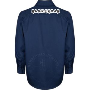 Sleeve Button Flame Retardant Snap FR Work <b>Shirt</b> Fire-Resistant Safety Workwear Men's Flame Resistant Navy Long Sleeve - Product Image 2