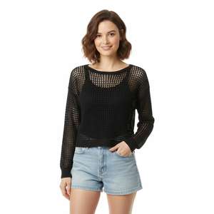 Blusa de Mujer de Manga Corta y Larga, Holgada, Transpirable, Ecológica, Estilo Vintage, con Decoración de Agujeros, 100% Poliéster Tejido - Product Image 2