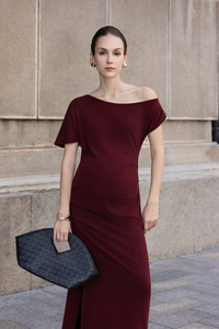 Vestido Midi Casual de Verano, Nuevo, Minimalista, a Rayas, con Hombros Asimétricos, Tejido Elástico, Transpirable, Recto, Elegante, Formal, de Oficina - Product Image 2