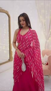 Conjunto indio-pakistaní de color rosa brillante con cuentas, vestido de fiesta sin mangas con malla bordada y dupatta, ropa de novia. - Product Image 2