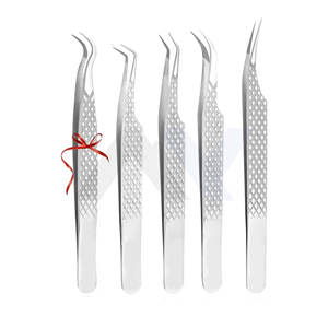 Juego de 5 Pinzas para Pestañas con Agarre de Diamante, Pinzas Profesionales de Acero Inoxidable para Extensiones de Pestañas, Color Plateado - Product Image 1