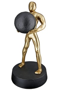Gold Plated <b>Figurative</b> Sculpture Abstract Human Form Holding Sphere Contemporary Art Tabletop Decor for Living Room - Product Image 4