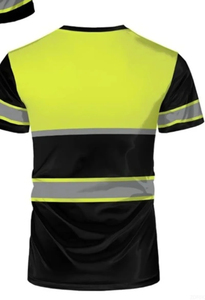 Camiseta de Trabajo de Alta Visibilidad Reflectante y Transpirable de Algodón, Ropa de Seguridad Unisex, Uniforme de Manga Corta con Rayas Negras y Amarillas - Product Image 3