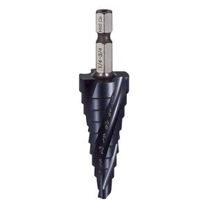 Punta da trapano a gradini multiuso in acciaio HSS al cobalto con rivestimento TiAlN, da 1/4 e 3/4 di pollice, a quattro scanalature a spirale, con codolo esagonale da 1/4 di pollice - Product Image 3