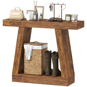 42\" Rustic Brown Farmhouse <b>Console</b> <b>Table</b> Minimalist Design 2-Tier Entryway <b>Table</b> with <b>Storage</b> for Hallway Living Room Couch - Product Image 1