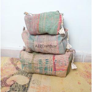 Bag Cotton Kantha Patchwork Pouch Zipper Closure Tassel Fashion Large Capacity Cosmetic Gifts for Her Indian Handmade - Product Image 1