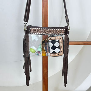 กระเป๋าหนังวัวแท้ลายฉลุแบบใหม่ สไตล์ตะวันตก พร้อมสายสะพายไหล่แบบยาวและพู่ห้อย  วัสดุ PVC ใส สำหรับผู้หญิง - Product Image 4