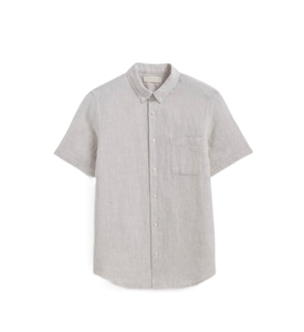 Chemise décontractée pour homme à manches courtes en lin et coton personnalisable, de haute qualité, couleur unie, col rabattu, respirante, idéale pour l'été - Product Image 3
