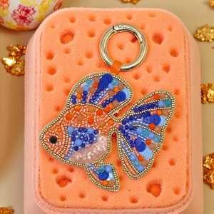 Hand Embroidered Eco-Friendly <b>Customized</b> Shape Carabiner <b>Keychain</b> with Colorful Resin Inlay Design for Bag Charm - Product Image 4