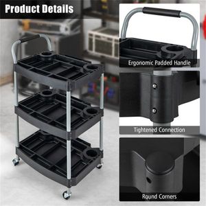 Chariot utilitaire à 3 niveaux avec roues universelles verrouillables et plusieurs séparateurs - Product Image 2