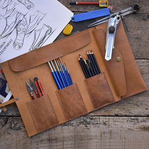 Estuche enrollable de cuero para lápices, organizador de dibujo con múltiples ranuras, estuche para herramientas de artista, proveedor mayorista de logotipos personalizados a precio razonable - Product Image 3